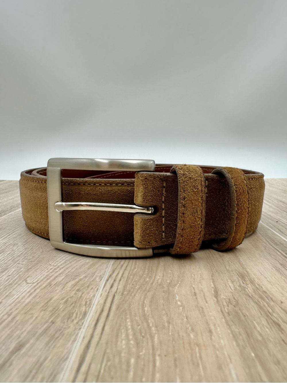 Torino Leather Company European Whiskey Brown Suede Belt 54457 Made In USA Sz 40